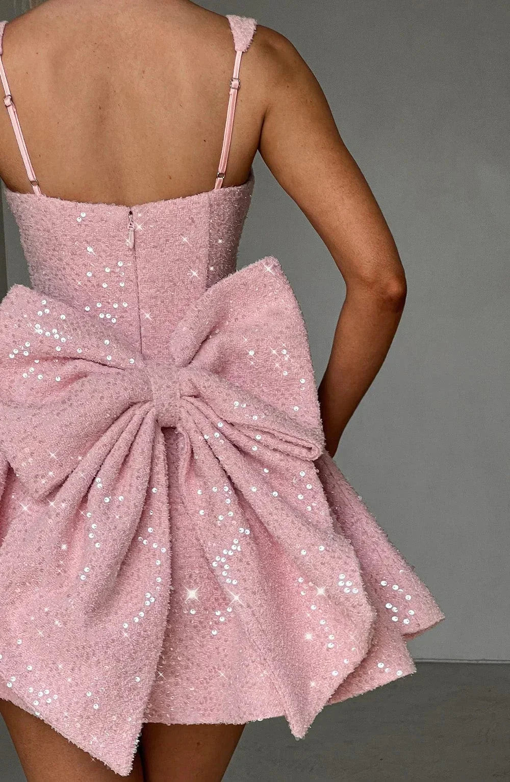 Short Sparkly Dress for Women with Straps and Bow