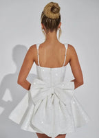 Short Sparkly Dress for Women with Straps and Bow