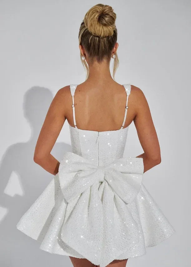 Short Sparkly Dress for Women with Straps and Bow