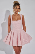 Short Sparkly Dress for Women with Straps and Bow