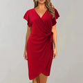 Short Wrap Dress with Short Sleeves and V-Neck with Bow