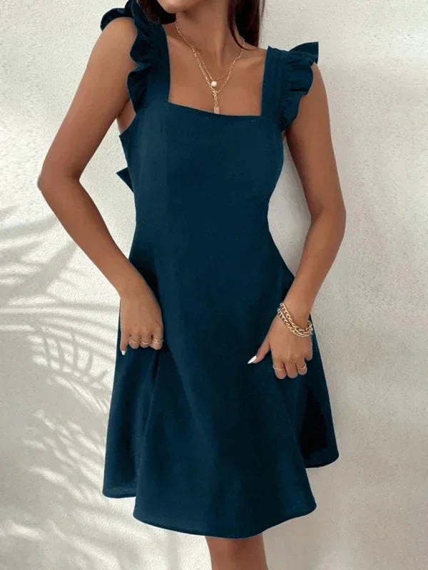 Flared Short Dress for Women with Ruffled Sleeves - Summer Style