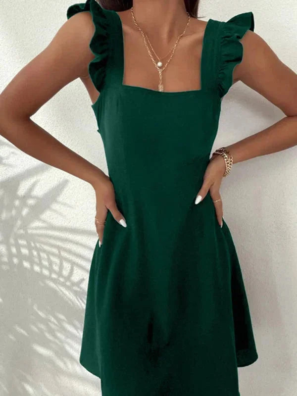 Flared Short Dress for Women with Ruffled Sleeves - Summer Style