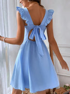 Flared Short Dress for Women with Ruffled Sleeves - Summer Style