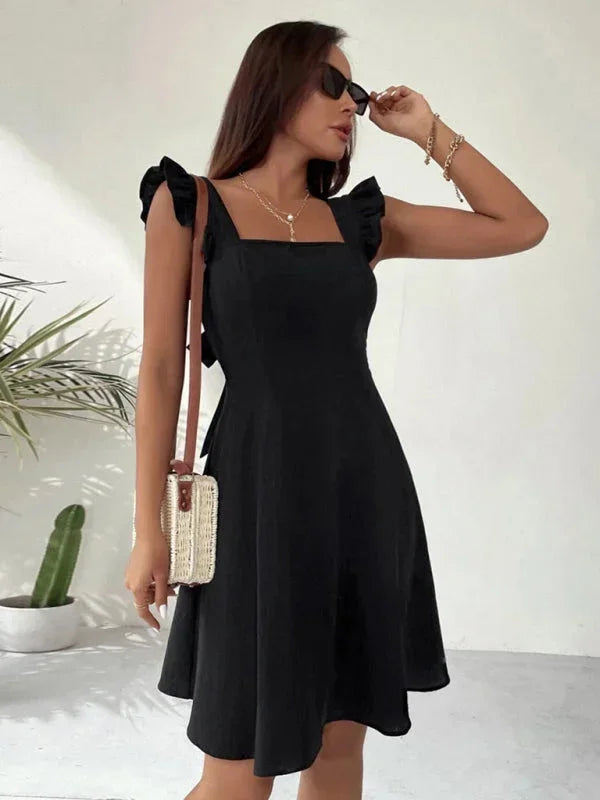 Flared Short Dress for Women with Ruffled Sleeves - Summer Style