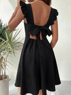 Flared Short Dress for Women with Ruffled Sleeves - Summer Style