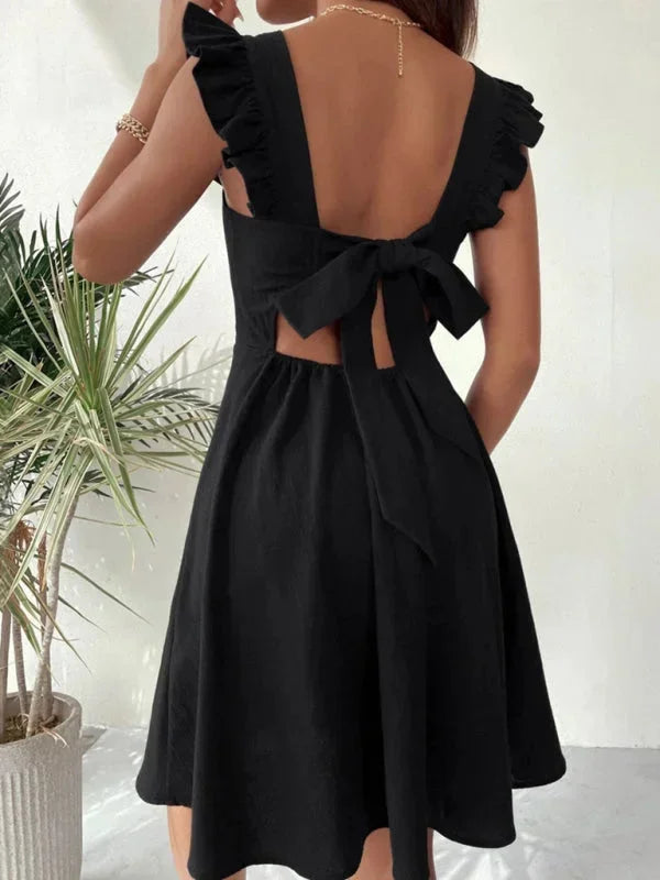 Flared Short Dress for Women with Ruffled Sleeves - Summer Style