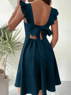 Flared Short Dress for Women with Ruffled Sleeves - Summer Style