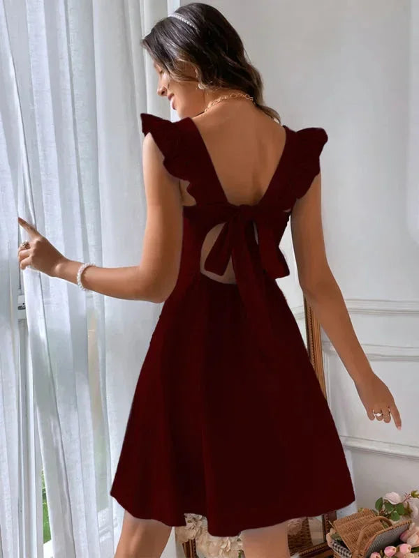 Flared Short Dress for Women with Ruffled Sleeves - Summer Style