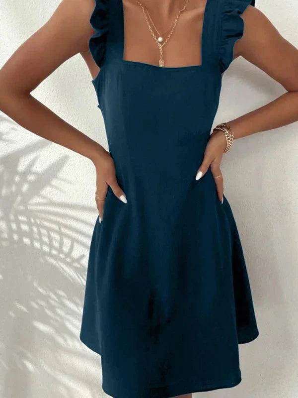 Flared Short Dress for Women with Ruffled Sleeves - Summer Style
