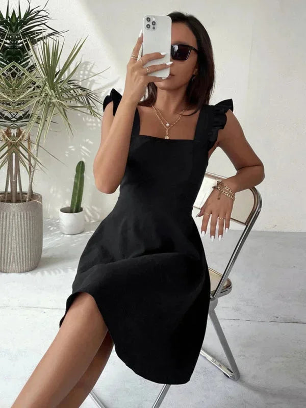 Flared Short Dress for Women with Ruffled Sleeves - Summer Style