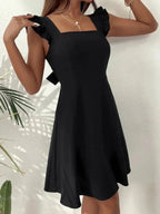Flared Short Dress for Women with Ruffled Sleeves - Summer Style