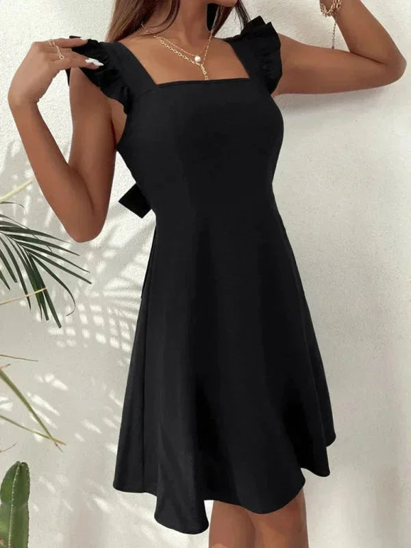 Flared Short Dress for Women with Ruffled Sleeves - Summer Style