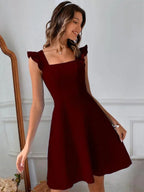 Flared Short Dress for Women with Ruffled Sleeves - Summer Style