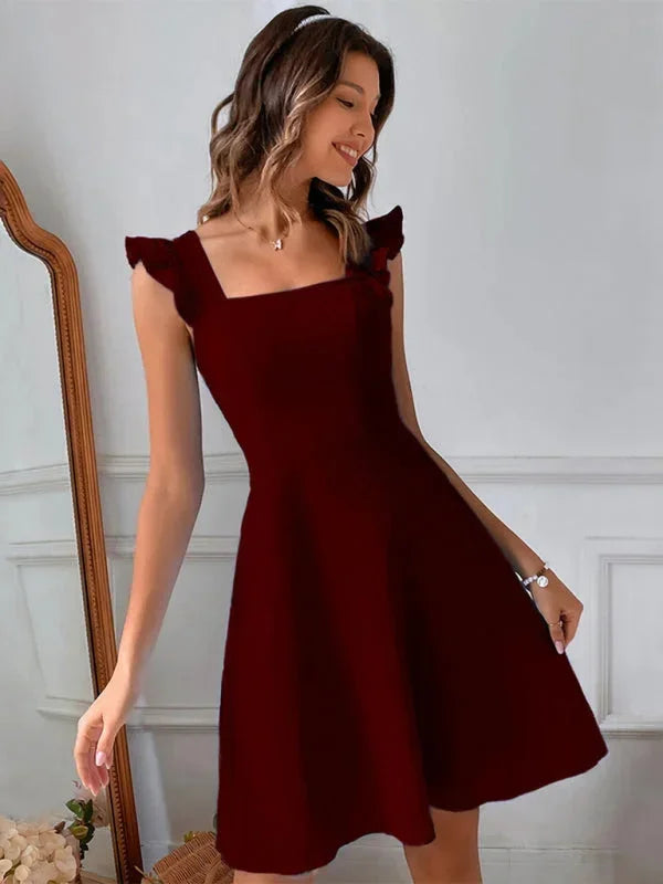 Flared Short Dress for Women with Ruffled Sleeves - Summer Style