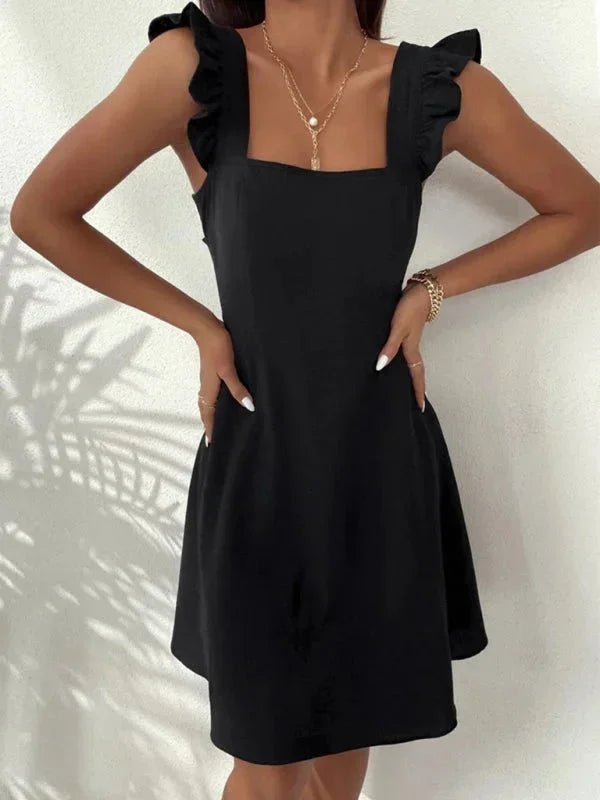Flared Short Dress for Women with Ruffled Sleeves - Summer Style