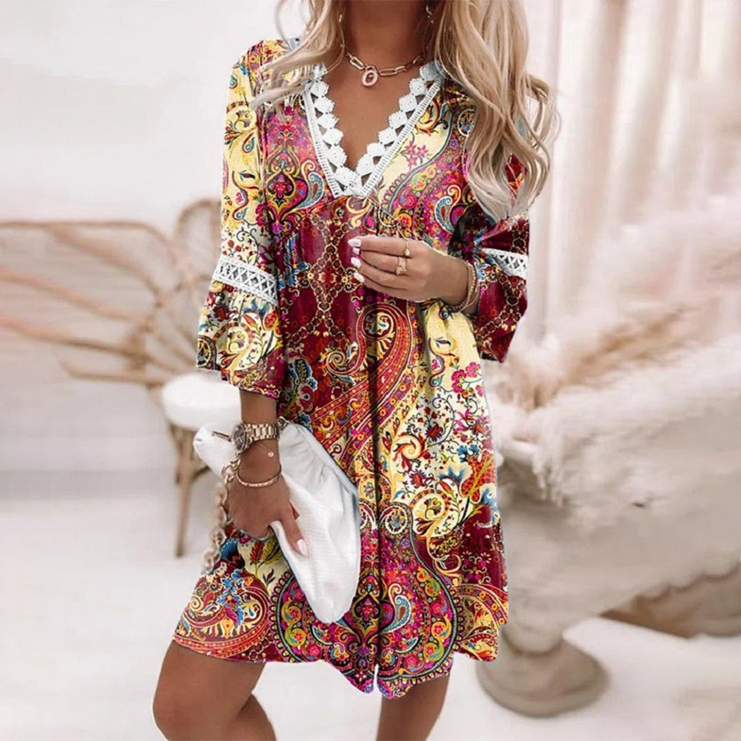 Women's Floral Tiered Maxi Dress with Crochet Lace