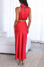 Women’s Halter-Neck Two-Piece Set – Cropped Top and Skirt