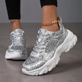 Silver Chunky Sneakers For Women With Glitter And High Sole