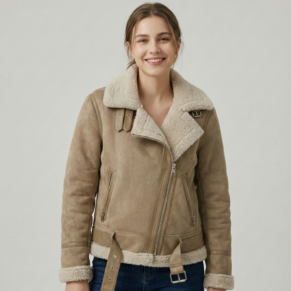 Suede Shearling Lined Winter Jacket