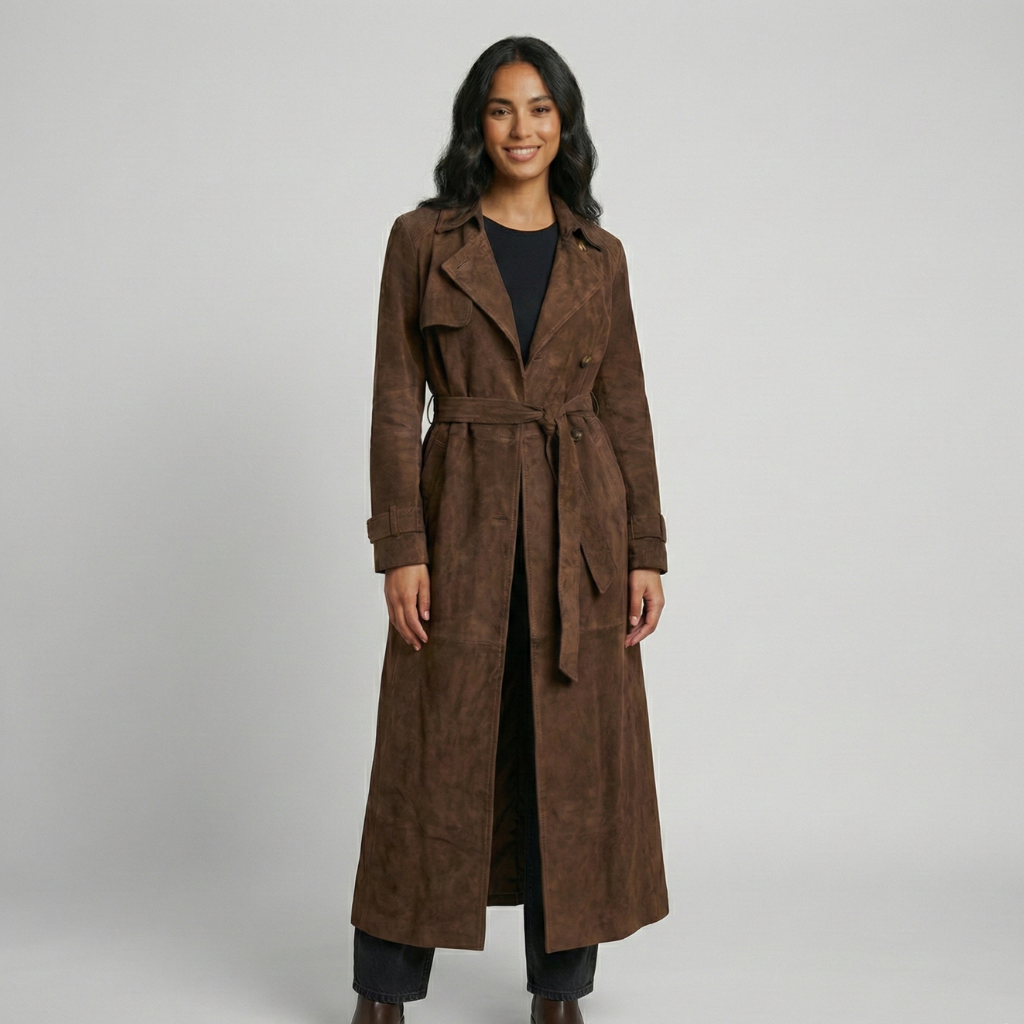 Brown Belted Lapel Trench Coat