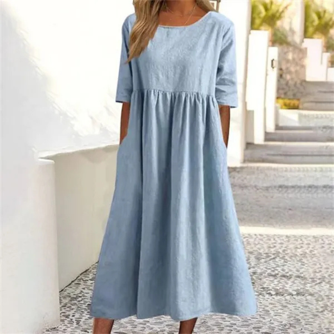 Smocked-Waist Summer Midi Dress Breezy Women's Dress