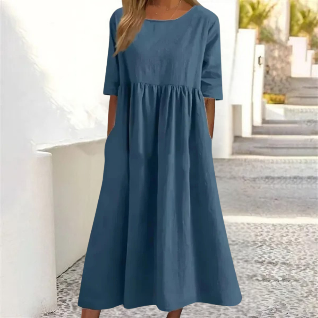 Smocked-Waist Summer Midi Dress Breezy Women's Dress