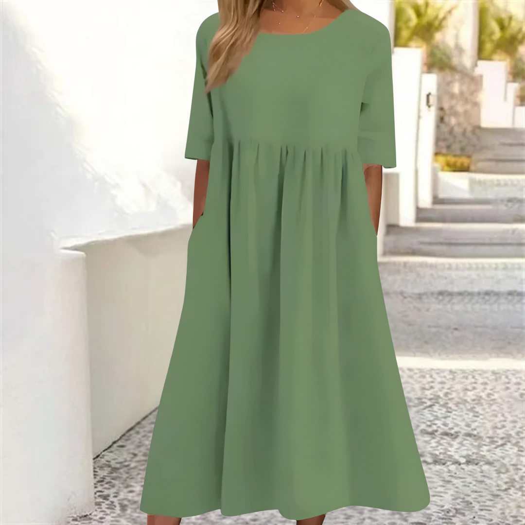 Smocked-Waist Summer Midi Dress Breezy Women's Dress