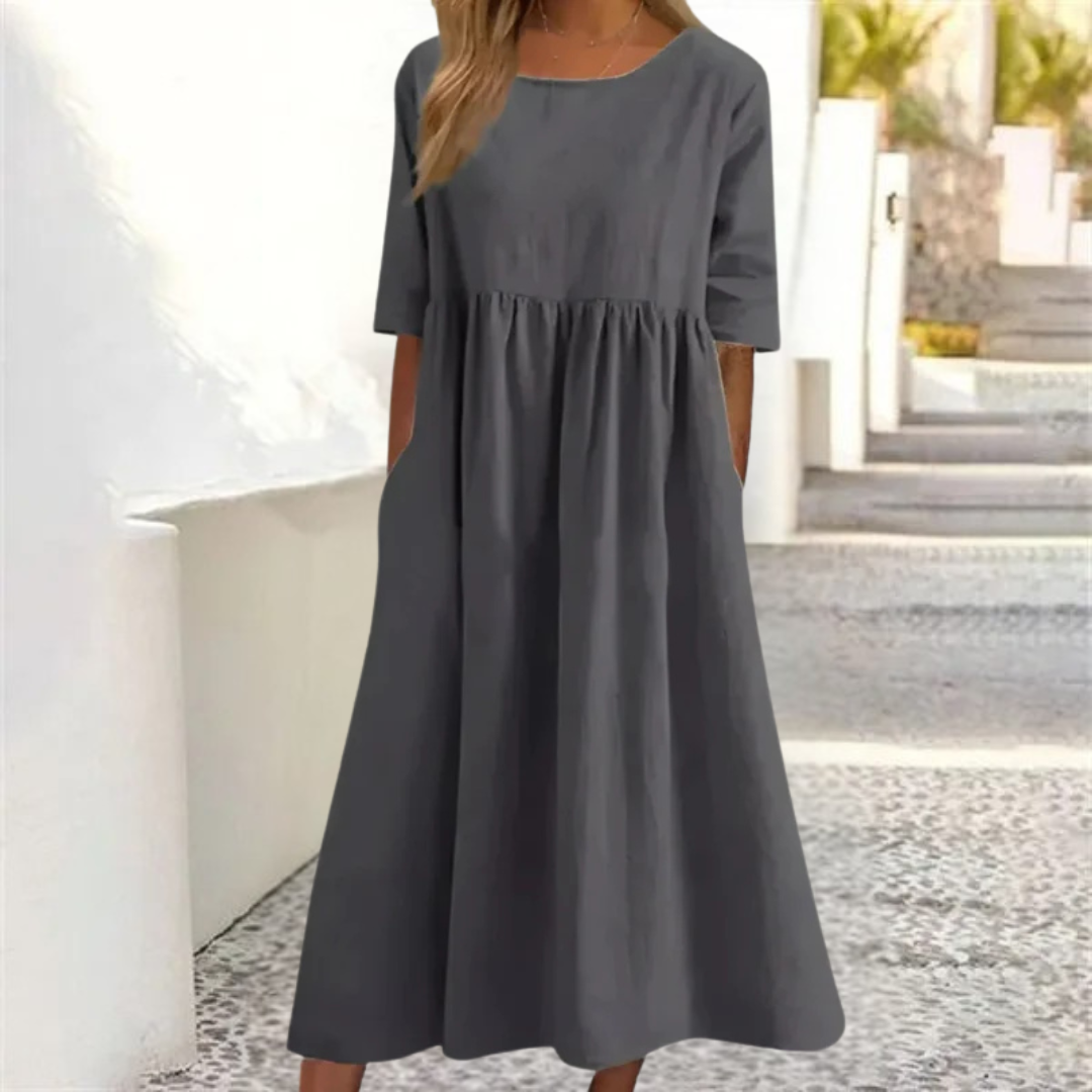 Smocked-Waist Summer Midi Dress Breezy Women's Dress