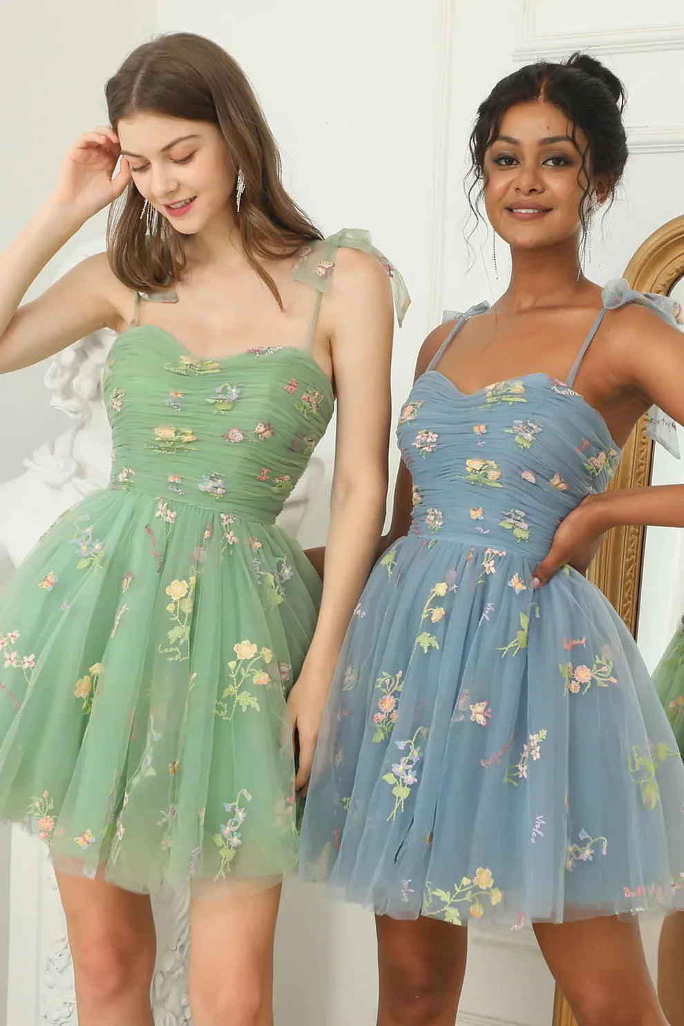 Women's Floral Embroidered Tulle Ball Gown