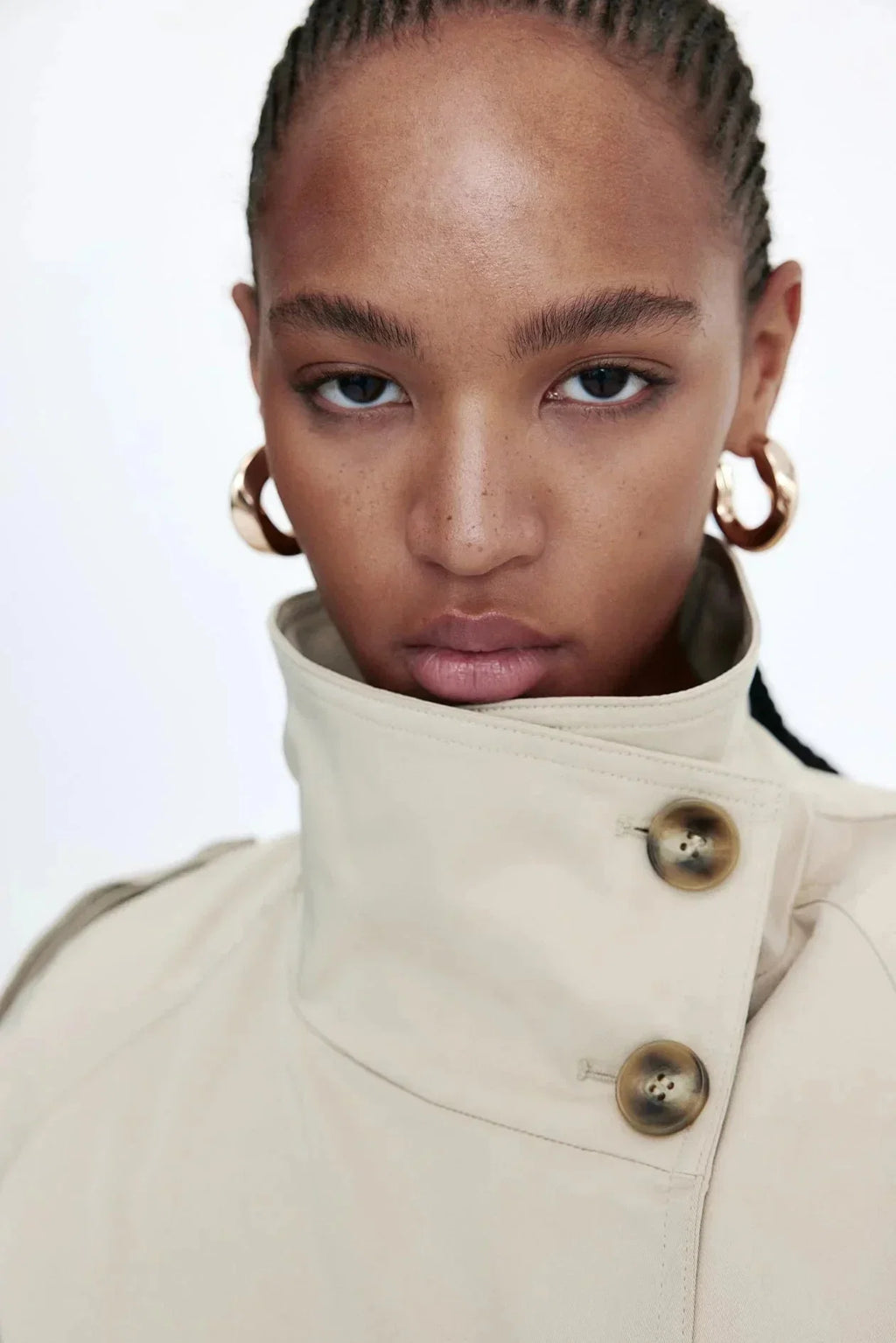 High Collar Belted Trench Coat