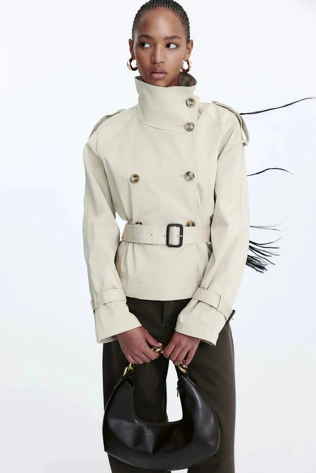 High Collar Belted Trench Coat