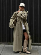 Long Oversized Wide-Lapel Trench Coat