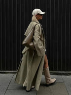 Long Oversized Wide-Lapel Trench Coat