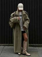 Long Oversized Wide-Lapel Trench Coat