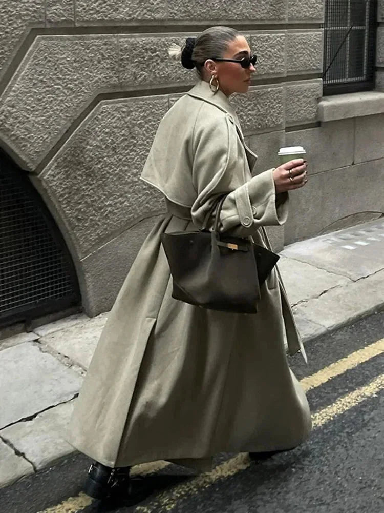 Long Oversized Wide-Lapel Trench Coat