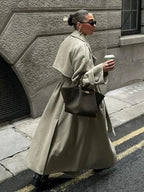 Long Oversized Wide-Lapel Trench Coat