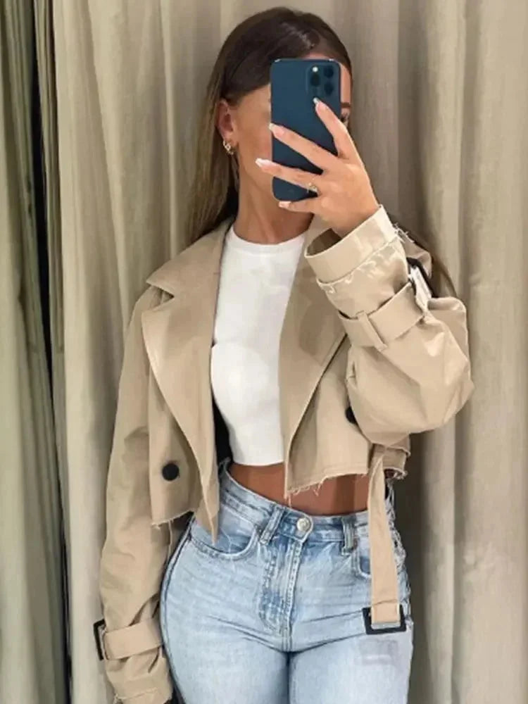 Elegant Beige Long Trench Coat