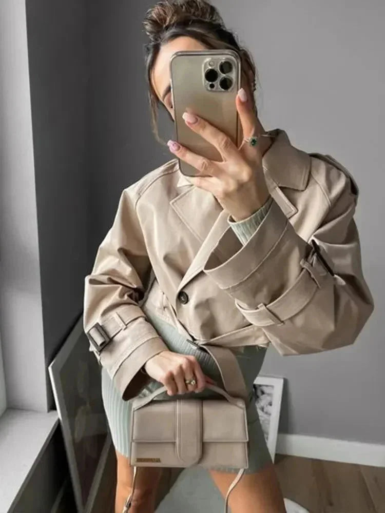 Elegant Beige Long Trench Coat