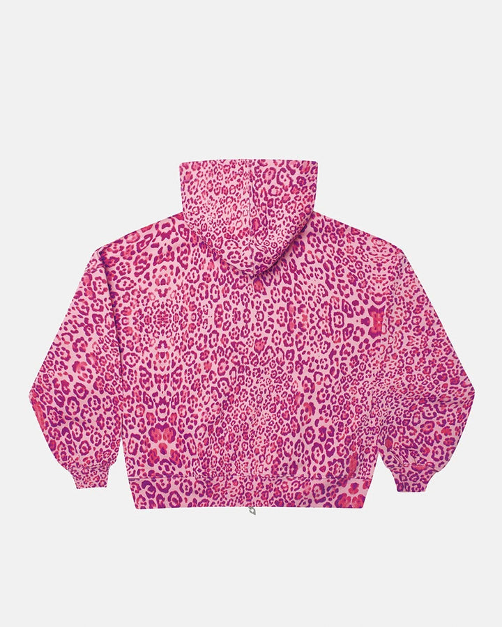 Unisex Leopard Print Boxy Zip-Up Hoodie with Front Pocket