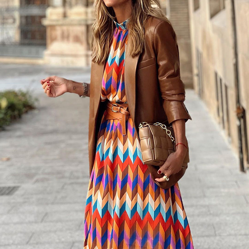 Women's Geometric Print Wrap Midi Dress