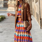 Women's Geometric Print Wrap Midi Dress