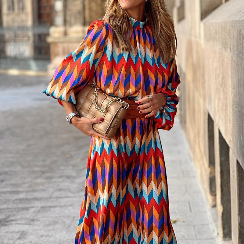 Women's Geometric Print Wrap Midi Dress