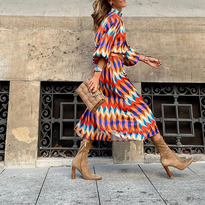 Women's Geometric Print Wrap Midi Dress