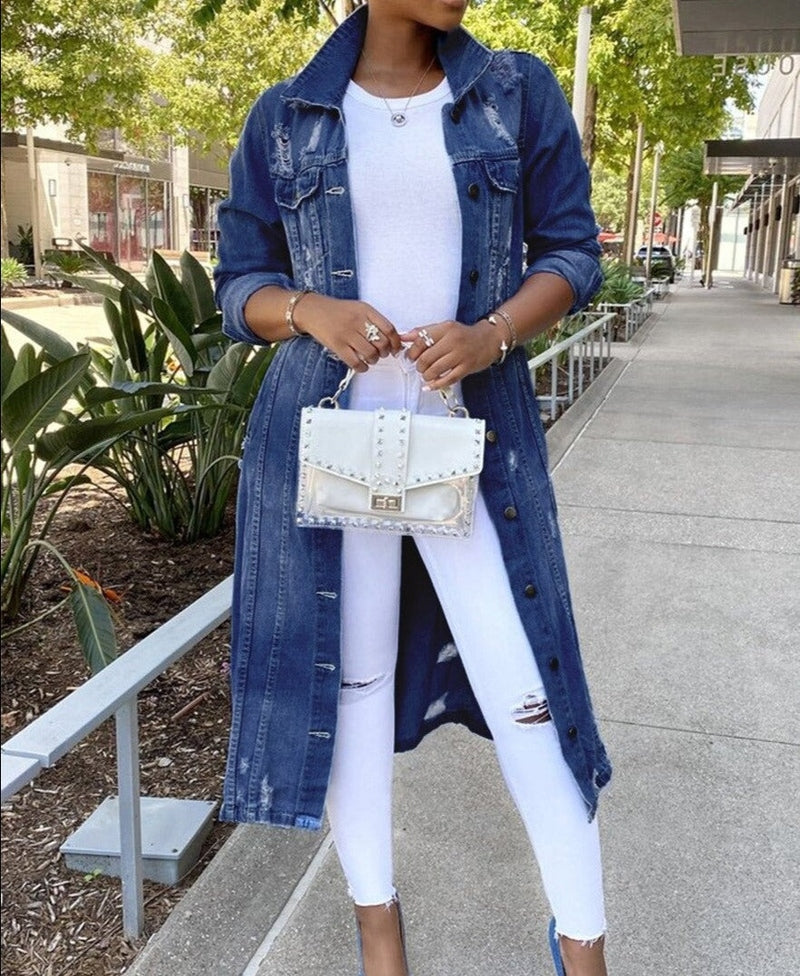 Casual Relaxed Long Denim Jacket