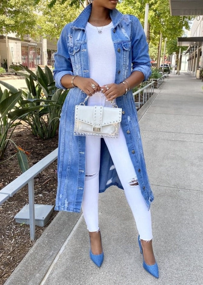 Casual Relaxed Long Denim Jacket
