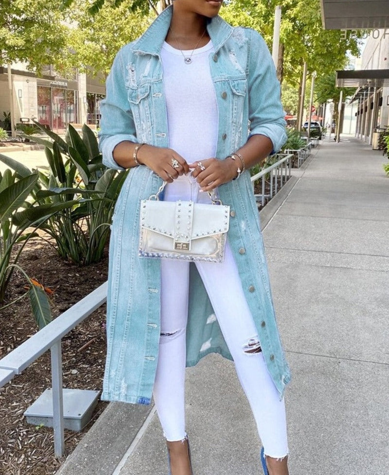 Casual Relaxed Long Denim Jacket