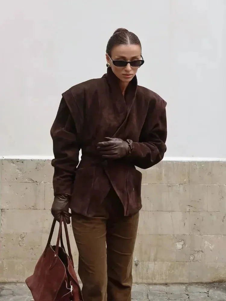 Chic Faux Suede Tailored Blazer