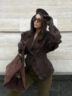 Chic Faux Suede Tailored Blazer