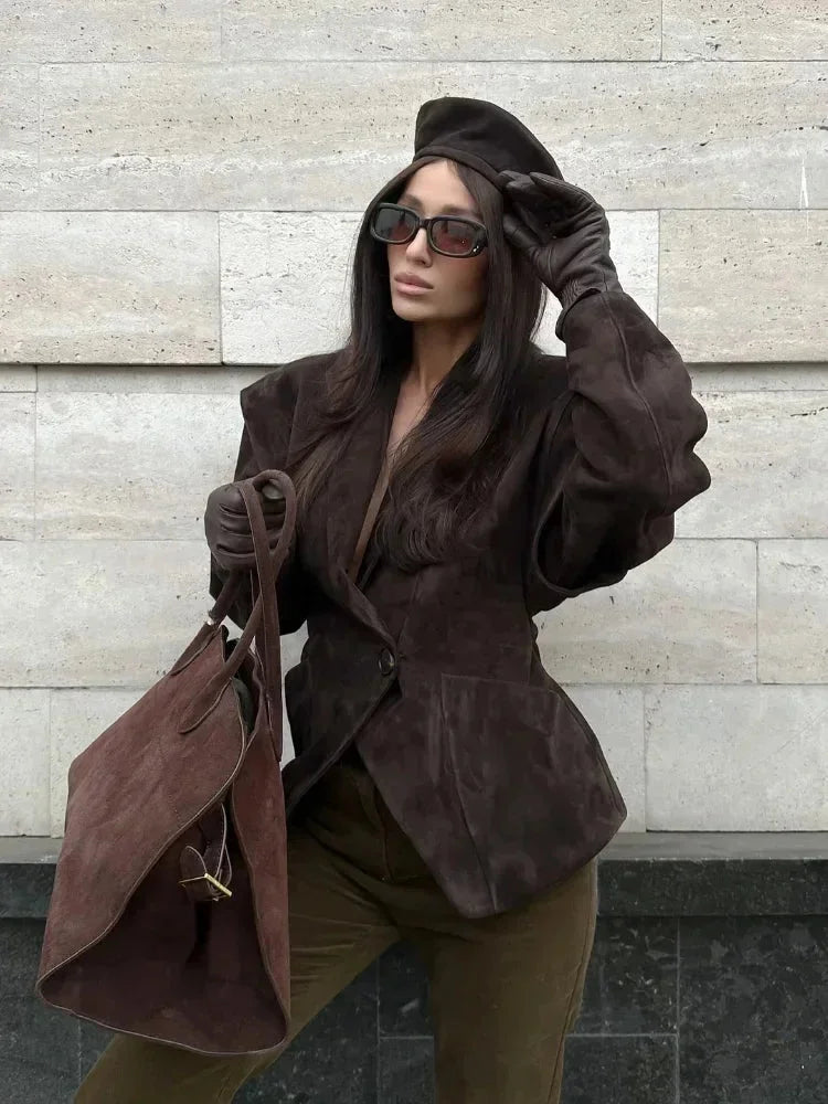 Chic Faux Suede Tailored Blazer
